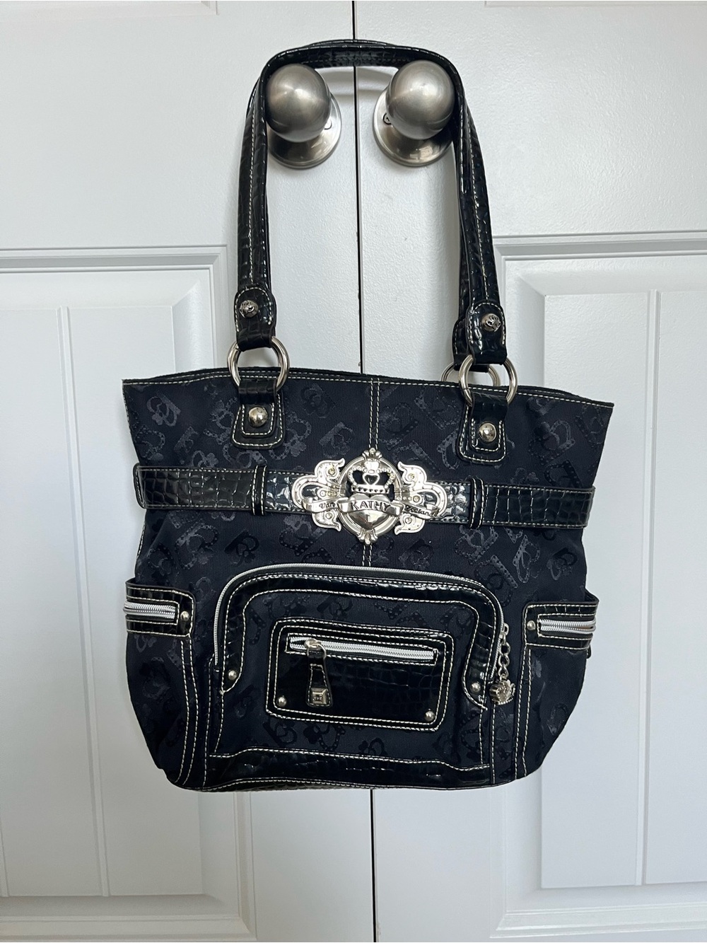 Kathy Van Zeeland Y2K Black Shoulder Bag with Silver Accents